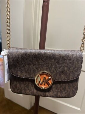 Michael Kors Brown MK Logo Crossbody with Gold Hardware